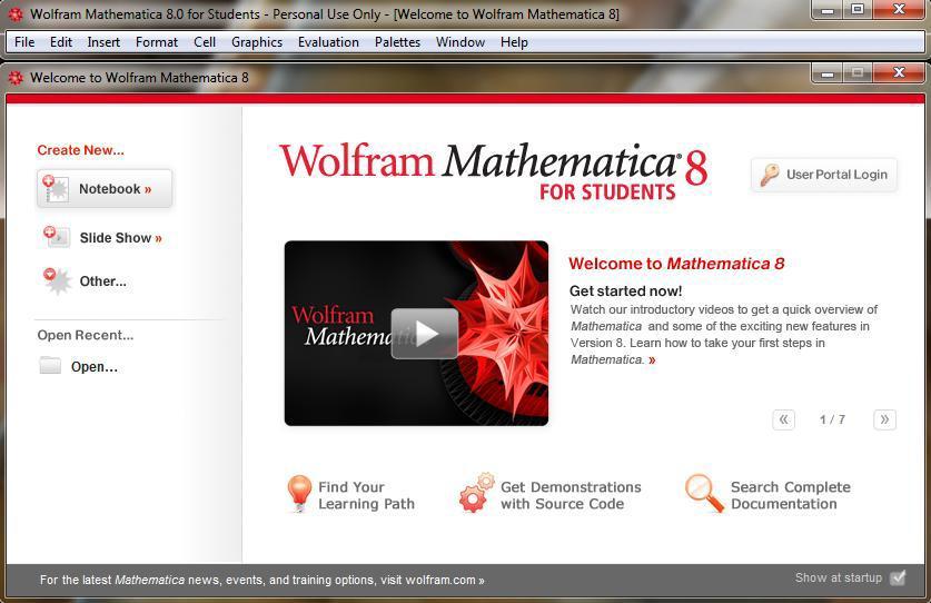 Figura 18. Interface de Wolfram Mathematica 8. En caso de que en el paso 12 haya decidido crear una cuenta de Wolfram, deberá llenar los campos con los datos que se le solicitan.