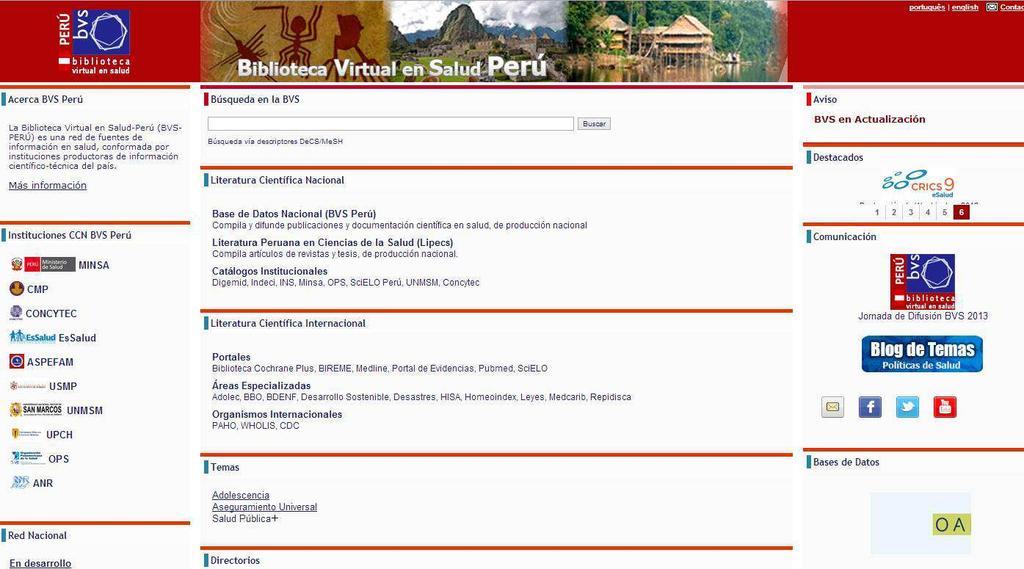 Portal BVS Perú: Coordinado por MINSA
