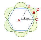 Para hallar el área del sector BDCE, necesitamos el radio AB, que es la hipotenusa del triángulo rectángulo isósceles ADB y calculamos aplicando el teorema de Pitágoras: r AB AD + DB 7 + 7 7 9,9 cm π