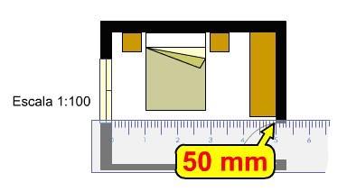 16.- Esta habitación, dibujada a escala 1:100, mide en el dibujo 50mm de ancho, qué anchura tendrá
