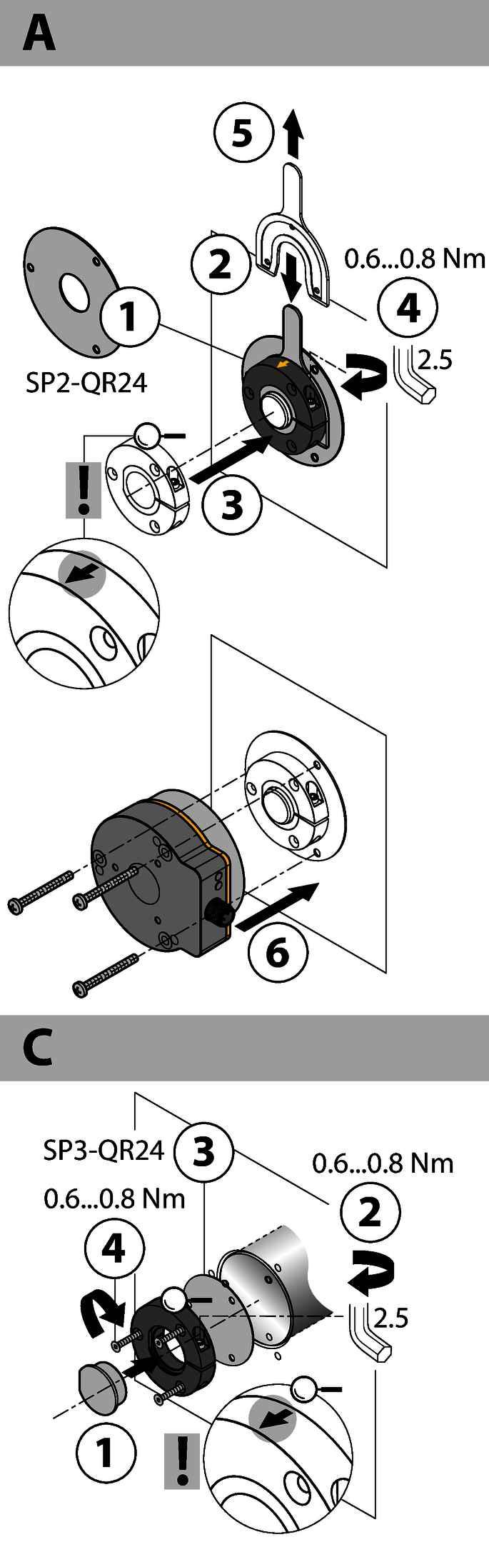 instrucciones de montaje / descripción Los múltiples accesorios de montaje permiten una adaptación sencilla a los diferentes diámetros de eje.
