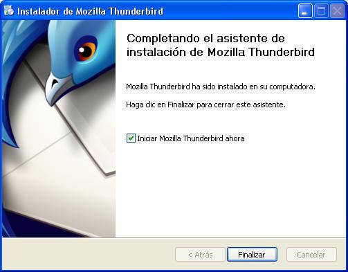 e) Pulsa Instalar para iniciar el proceso de instalación. Aparecerá la ventana de estado de avance Mozilla Thunderbird - Instalación.