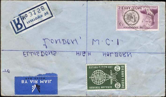 1962 : Idem, El Mundo unido contra la Malaria, sobre carta enviada a Londres, Inglaterra (Y & T : 211) (Scott :