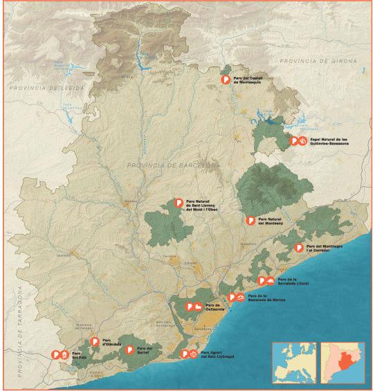 Parque natural del Montseny, reserva de la biosfera 12 espaciosnaturales protegidos. 100 municipios.