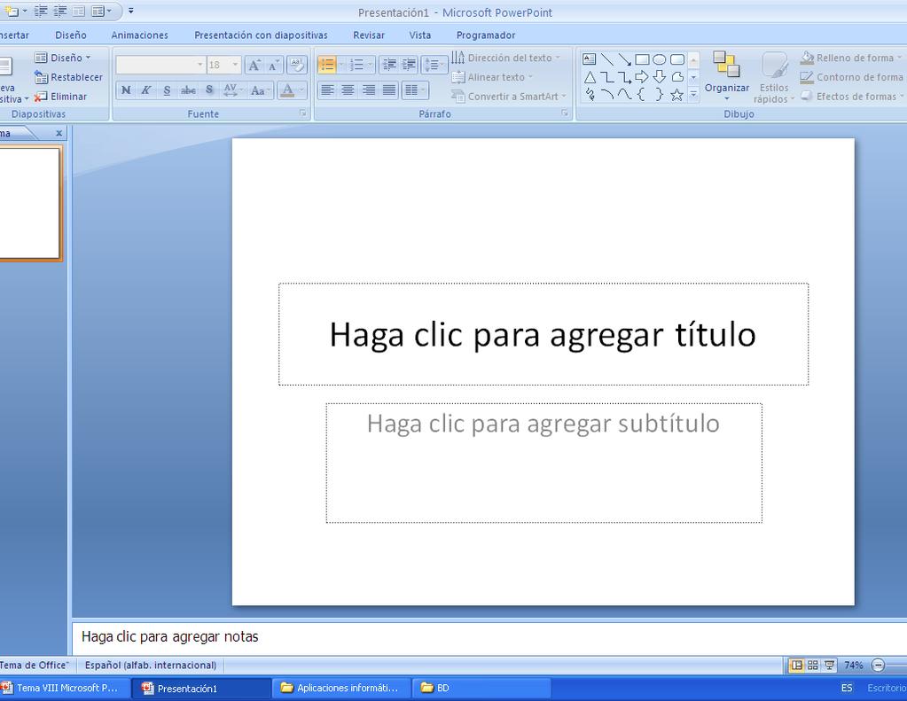 Microsoft PowerPoint Al abrir PowerPoint la ventana de aplicación tendrá el siguiente aspecto: Lo primero que