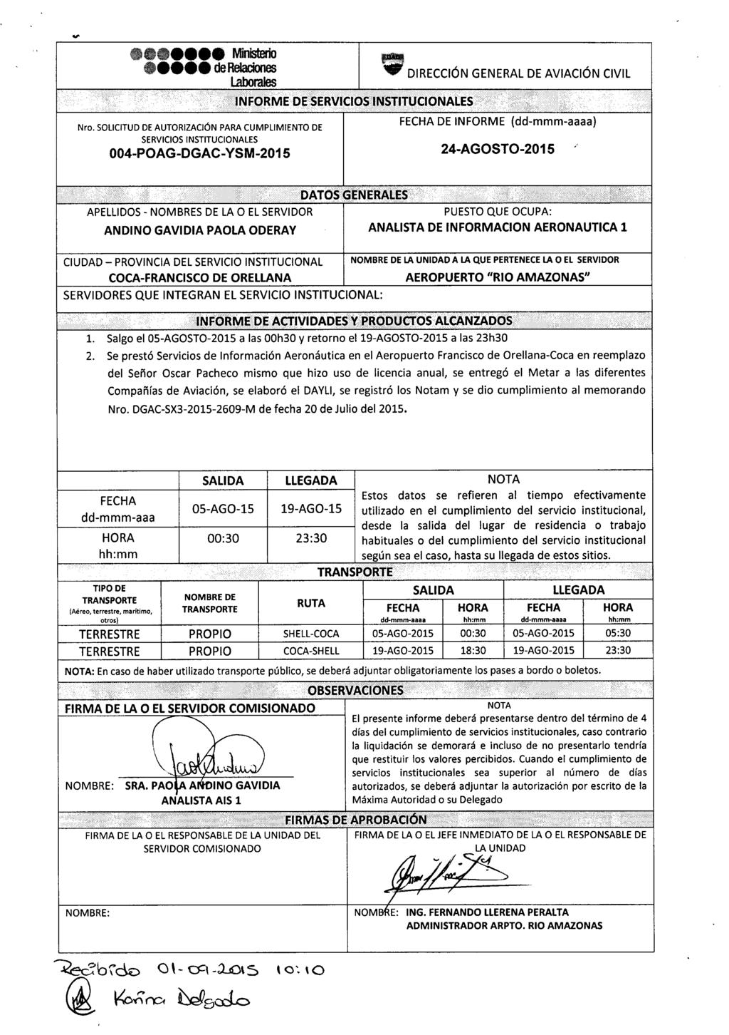 .,. Ministerio derelaciones ~' DIRECCiÓN GENERAL DE AVIACiÓN CIVIL Nro.