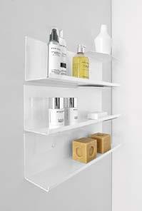 Type Collection, wall-mounted shelves in linear arrangement and in a staggered composition.