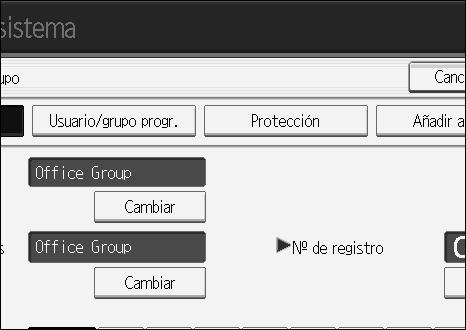 Registro de direcciones y usuarios para las funciones de escáner Cambio de un nombre de grupo En esta sección se describe cómo cambiar un nombre de grupo. A Pulse [Ajustes del sistema].