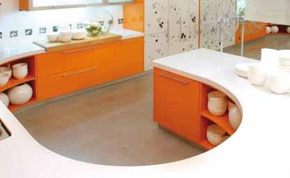 . Dalian de Nivic permite juntas imperceptibles y la opción de moldearse (lavabos y fregaderos). También permite a los diseñadores realizar múltiples combinaciones de encimeras en una sola unidad.