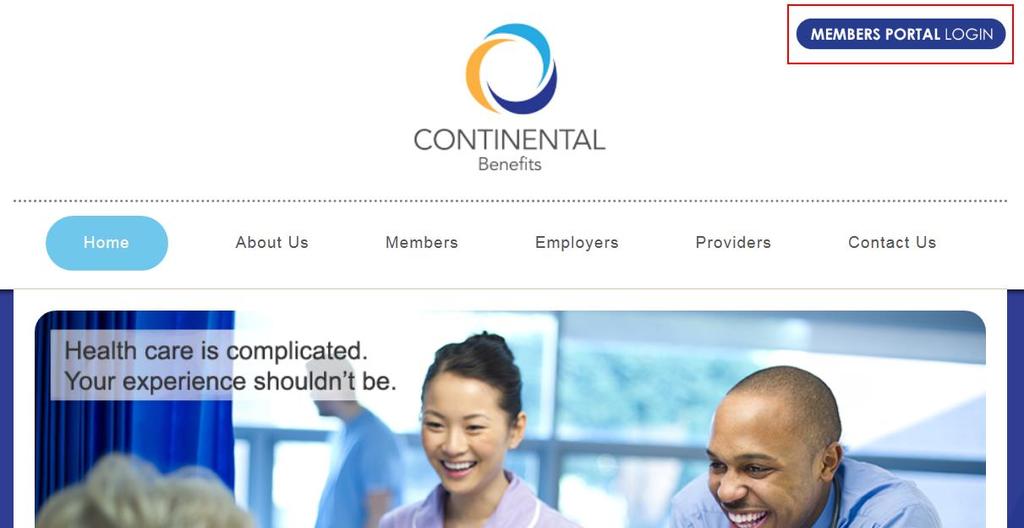 CONFIGURANDO UNA CUENTA EN MESA: A) El enlace a MESA puede ser encontrado debajo del área Members en la página de red de Continental Benefits. 1. Ir a: http://www.continentalbenefits.com. 2.