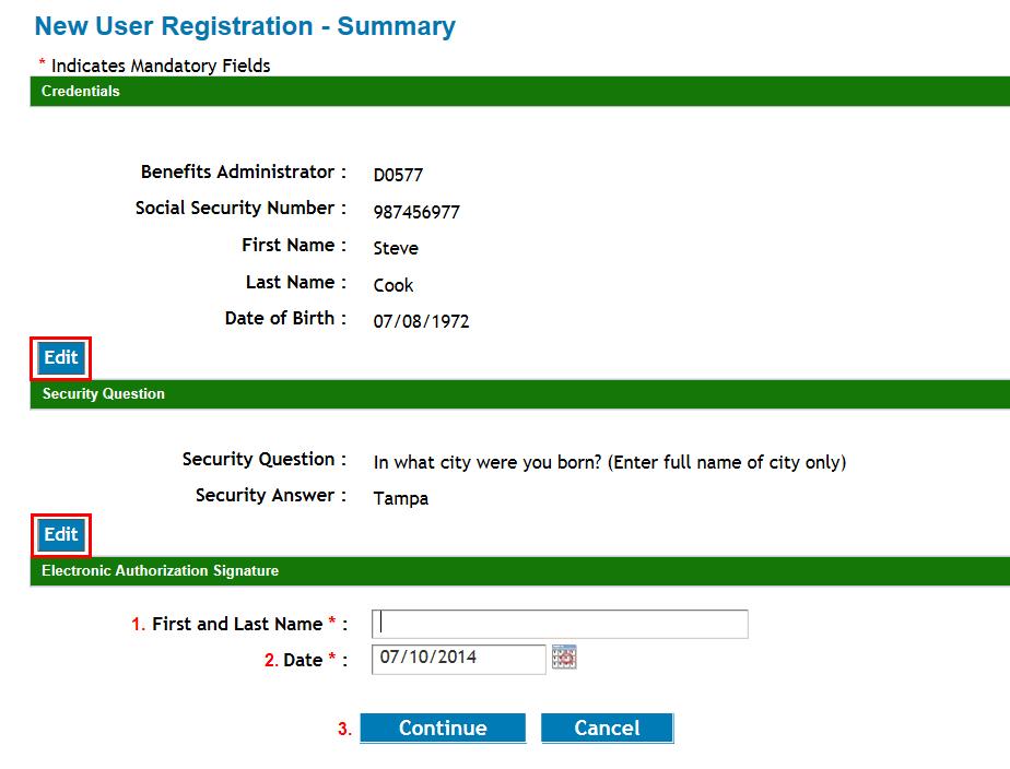 H) En la página New User Registration Summary, verifique su información.