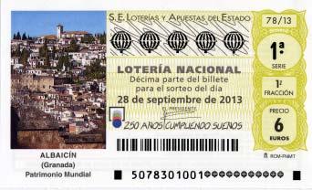 SORTEO DE LOTERÍA NACIONAL GRANADA 28 de septiembre de 2013 El sábado día 28 de septiembre, a las 13 horas, se va a celebrar un Sorteo de Lotería Nacional por el sistema de bombos múltiples, desde el