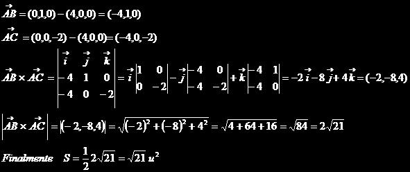 Problema B.2. Sean A, B y C los puntos de intersección del plano de ecuación x + 4 y 2 z 4 = 0 con los tres ejes coordenados OX, OY y OZ, respectivamente.