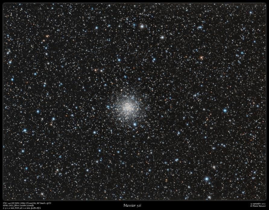 MESSIER 56 Messier 56 (también conocido como M56 o NGC 6779) es un cúmulo globular en la constelación Lyra. Fue descubierto por Charles Messier en 1779. El M56 está a una distancia de unos 32.
