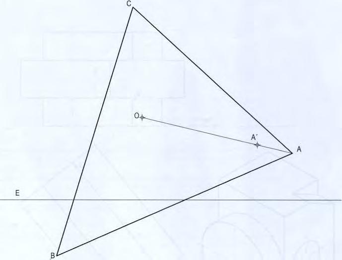 Definida una homología por el centro O, el eje E y el par de puntos homólogos A y A " se pide: 1. Determinar la figura homóloga del triángulo ABC. 2.
