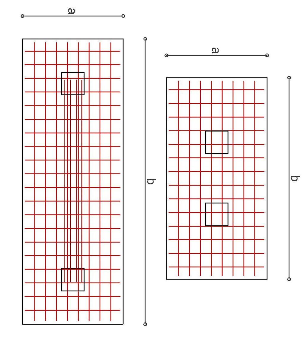 En la dirección transversal, la zapata combinada, se trata como una simple, con carga 2 N, lado a y el mismo canto, repartiendo la armadura que resulte en una longitud b.