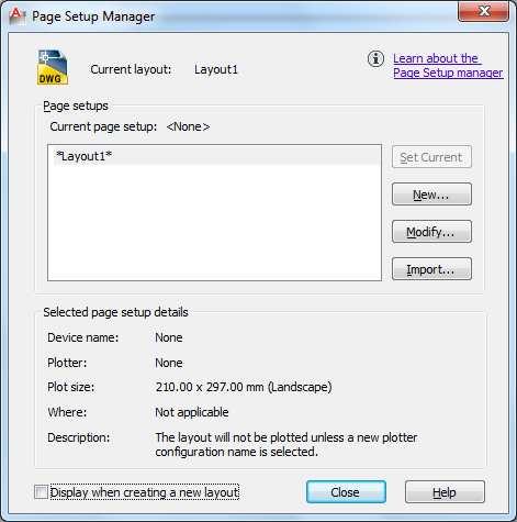 Luego se abrirá la herramienta de Page Setup Manager donde podremos crear nuevos