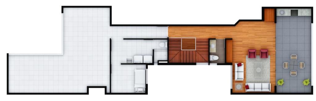 Segundo Nivel Amplia terraza, family room, ½ baño, terraza posterior, lavandería, cuarto y baño de servicio.