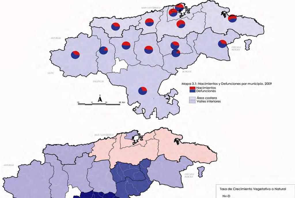 Tabla 3.1.1: Movimiento natural de población de las áreas y zonas demográficas de Cantabria (2009) Movimiento Natual de Población MNP. ÁREAS.