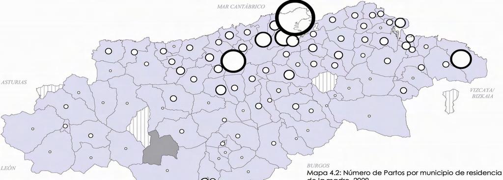 MNP. MUNICIPIOS. Partos Tabla 4.2.1: Partos de madres residentes en Cantabria.