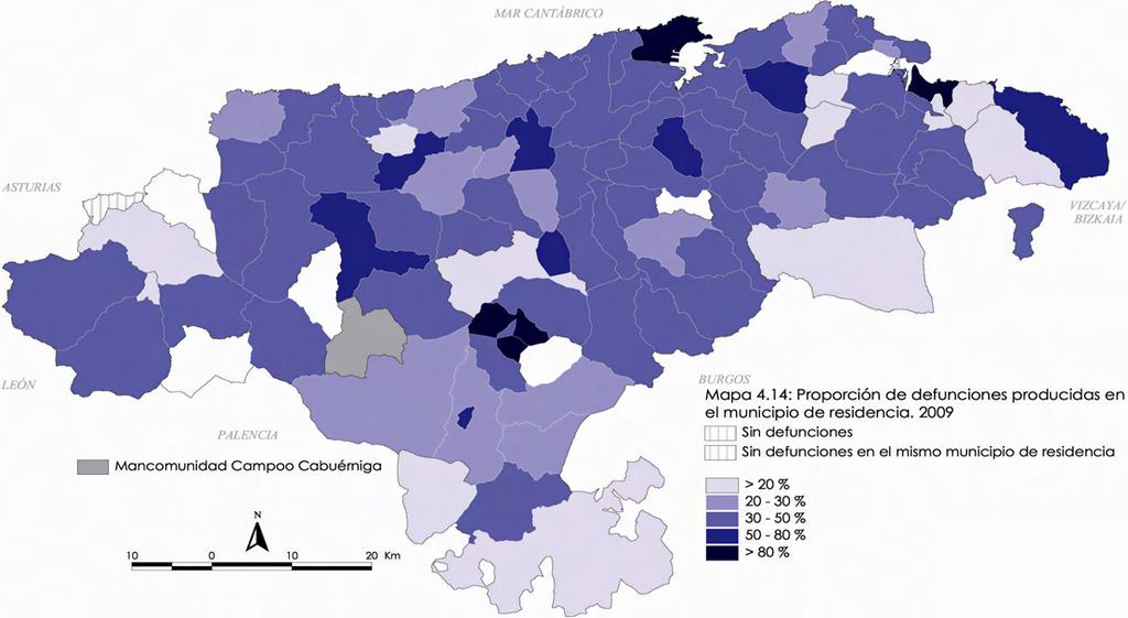 MNP. MUNICIPIOS. Defunciones Tabla 4.4.6: Defunciones de residentes en Cantabria según lugar de residencia por sexo (2009).