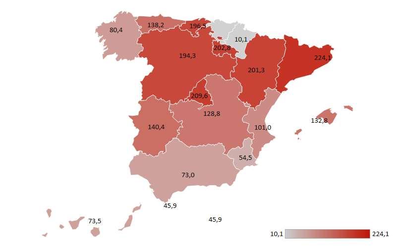 Nota: El dato de Ceuta y Melilla no se muestra por separado. Andalucía no ha facilitado datos.