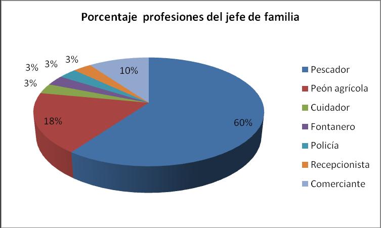 Figura 31. Porcentaje de profesiones de los jefes de familia, El Jobo, Guanacaste.