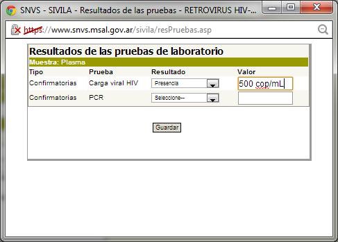 E Pruebas: La pantalla mostrará el listado de pruebas configuradas para el evento (HIV pediátrico (diagnóstico).
