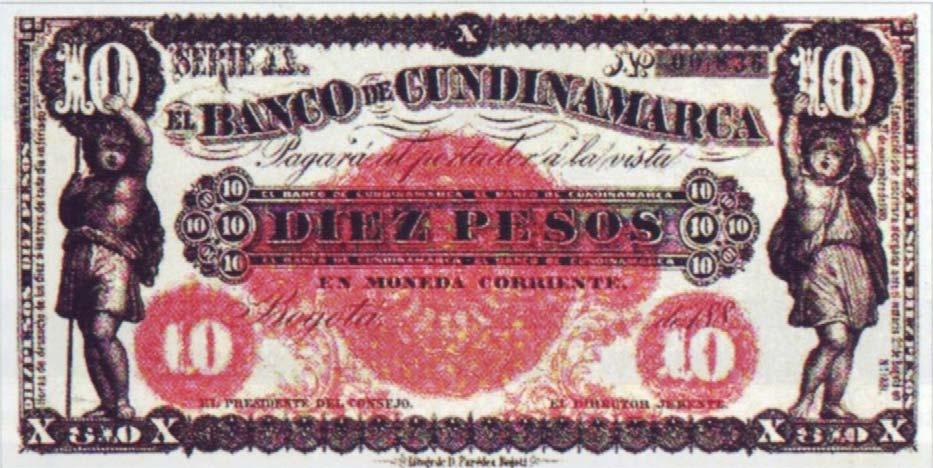 Banco de Cundinamarca, diez pesos, 188. José A. Gómez.