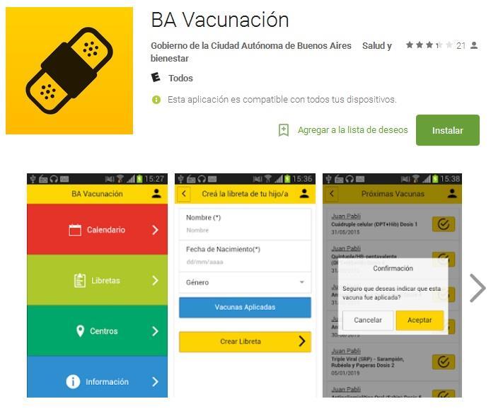 APP Novedosas Buenos App Novedosas Buenos Aires Aires BA Vacunación permite llevar el control de las vacunas aplicadas a cada uno de los hijos del