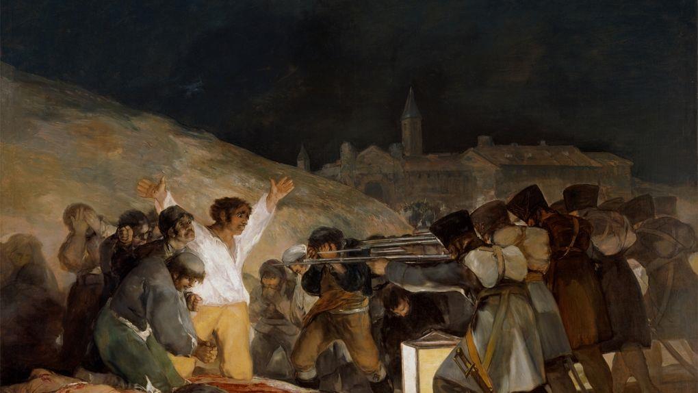 1808 comienza la Guerra de la Independencia entre los ejércitos franceses y la resistencia española. Pintura en Oleo de Francisco de Goya. Fusilamientos del 3 de mayo de 1808.