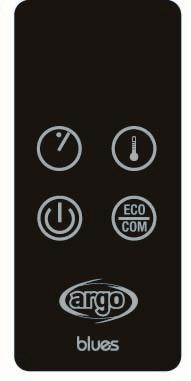 MANDO A DISTANCIA Botón TIMER Botón TEMPERATURA Botón ON/OFF Botón de selección modalidad ECO/SUPER/COMFORT Requiere pilas de botón Litio/Manganeso, modelo n CR2032-3 V, en conformidad con la
