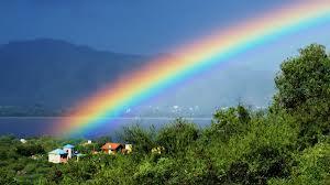 Es el mismo proceso que forma el arco iris. Las gotas de agua actúan como el prisma.