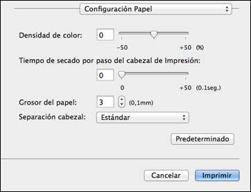 Cómo seleccionar ajustes de configuración de papel - OS X Si está utilizando papel que no sea de la marca Epson y necesita ajustar su calidad de impresión, seleccione Configuración Papel en el menú