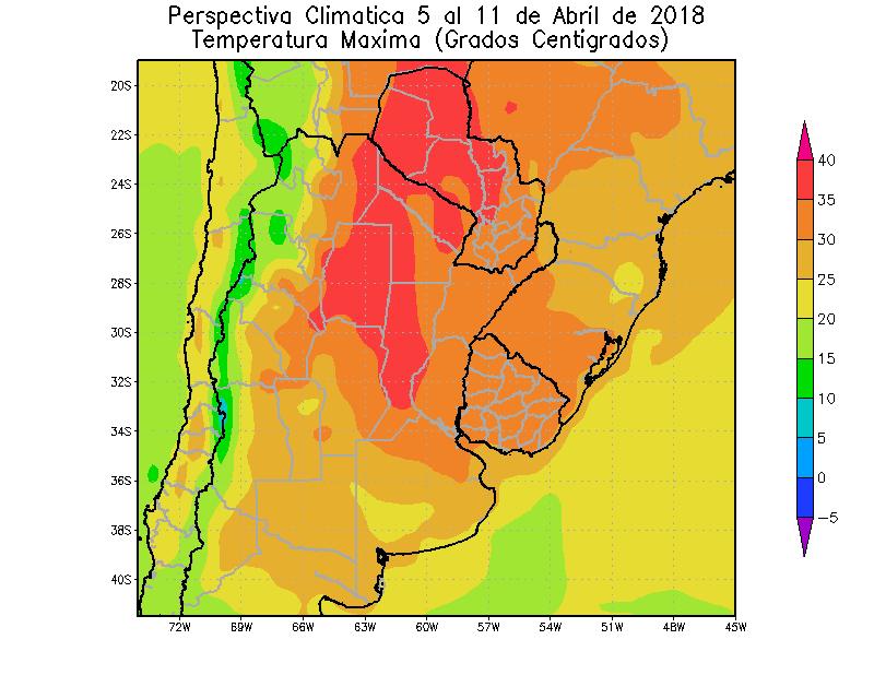 El centro del NOA, la mayor parte de Cuyo, el norte de Misiones y la mayor parte de la Región Pampeana, observará temperaturas máximas entre 25 y 30ºC.