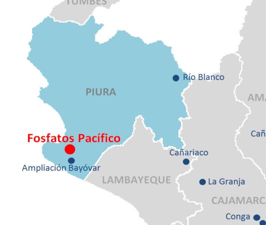 FOSFATOS PACÍFICO Fosfatos del Pacífico S.A. 70%: Fossal S.A.A. (Perú) 30%: Mitsubishi Corporation (Japón) Piura Sechura Illescas El proyecto se encuentra dentro de la franja desierta del territorio peruano entre los 0 50 m.