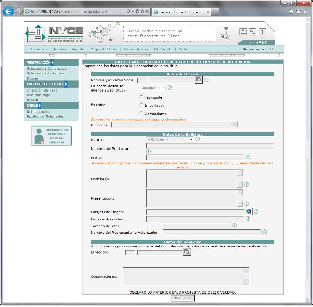 pantalla un formulario donde deberán llenarse la información de la solicitud que se