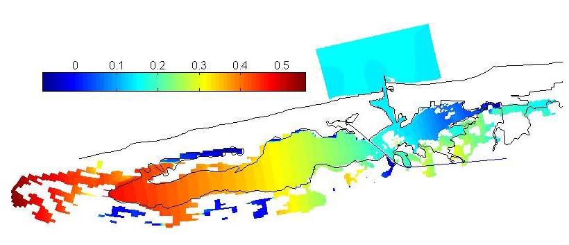Viento y marea: Brisas (NE E SE) Water level avgd during tidal cycle S.L. Wind dir Wind mag 2.3555 x 10 6 0.1 0.1 0.09 2.