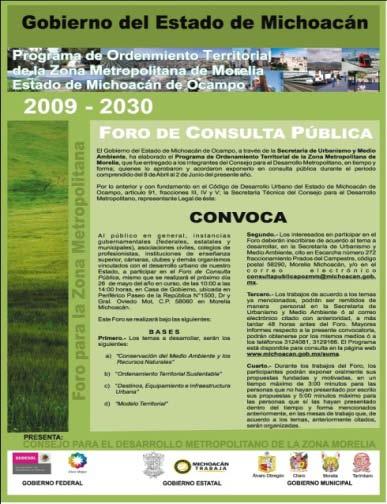 Zona Metropolitana de Morelia Programa de Ordenación Territorial Programa de Ordenamiento Teritorial 8 de diciembre 2009, Inicio formal de la