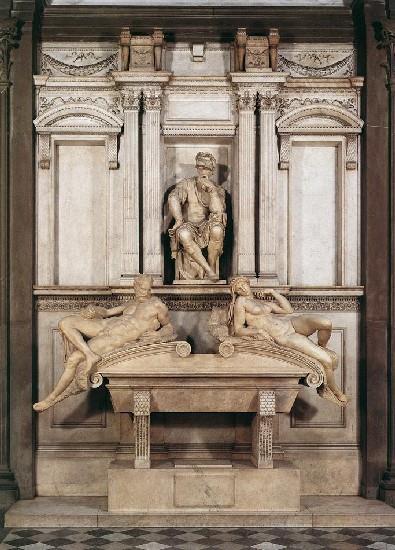 1520-1532. EN las paredes enfrentadas de la nueva sacristía de San Lorenzo de Florencia se ubican las tumbas de Giuliano y Lorenzo II de Medicis.