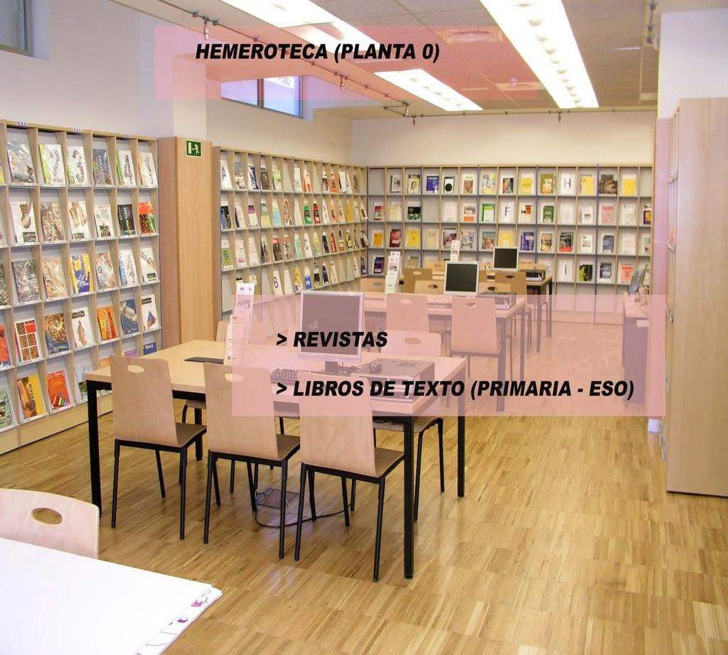 Nuestros espacios : Área de lectura e investigación Planta 0 Hemeroteca e investigación 24 puestos de lectura 390 expositores 1407 títulos