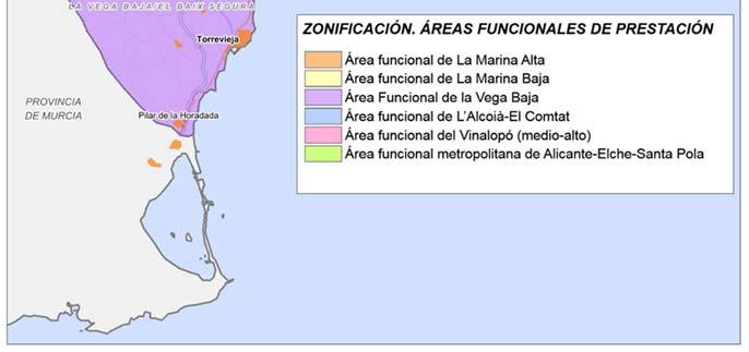 Área prestacional de La Marina Baja, caracterizada por la polaridad diferencial que ejerce el nodo de Benidorm y el continuo urbano-metropolitano asociado a su área natural de influencia.