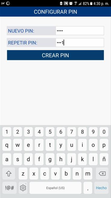 3.6 Configuración de Pin de autenticación Debe dar Touch en el botón CONFIGURAR PIN Debe digitar un pin de mínimo 4