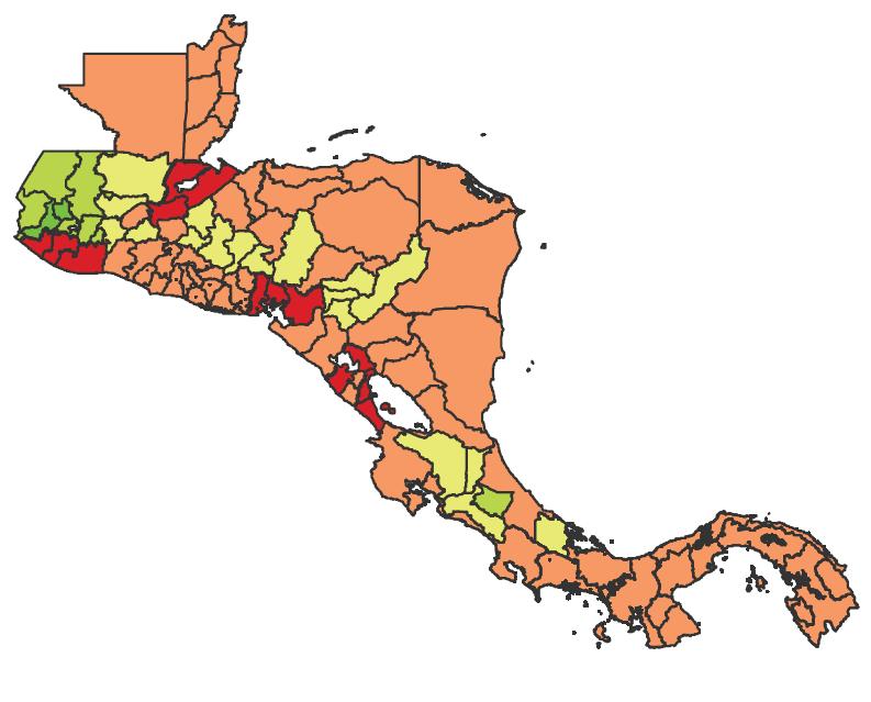 Centroamérica: Temperatura promedio anual Promedio 1950-2000 2100 con A2 Altiplano Guate Y valle central de CR más