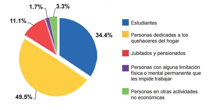 Distribución de la población de 12 años y más no económicamente activa según tipo de actividad Fuente: INEGI, Panorama Socioeconómico de Nuevo León, 2010 Los habitantes del municipio se dedican