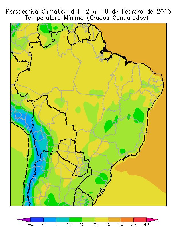 Hacia el final de la perspectiva, los vientos rotarán al sur causando el descenso de la temperatura en las zonas altas de Santa Catarina y Río Grande do Sul, pero sin afectar mayormente al grueso del