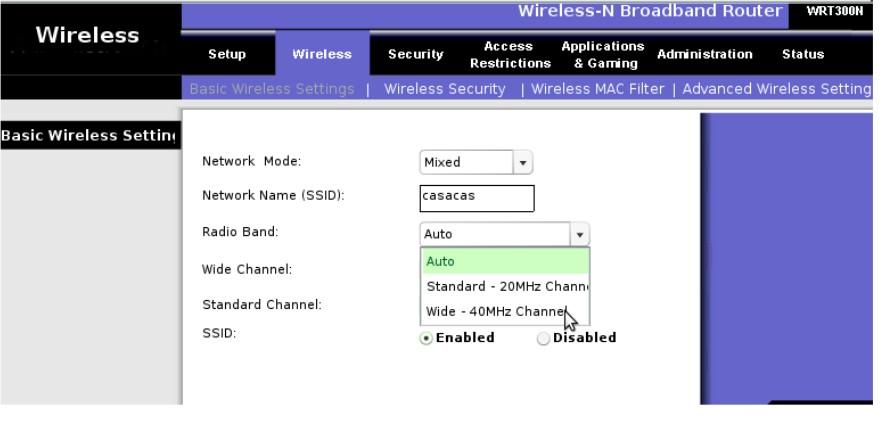 Radio_-Band y después ya deja seleccionar a opción Standard Channel ->elegir uno y guardar Para