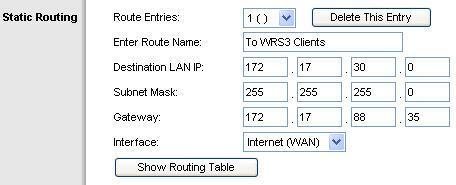 Si WRS2 supiera que puede ir a la red 172.17.30.0 desde la 172.17.88.35, lo enviaría directamente a esa dirección IP. Avisémosle Paso 2: Configurar una nueva ruta.
