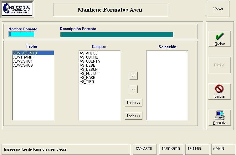 2.5.1 Crea Archivos Formato ASCII Esta opción permite, crear Archivos Formato ASCII.