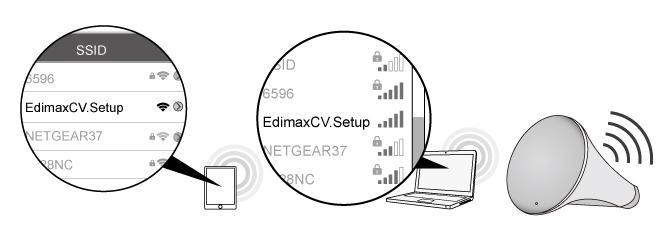 2. Use un dispositivo Wi-Fi (p. ej. ordenador, tableta o smartphone) para buscar una red Wi-Fi con el SSID Edimaxcv.Setup y conéctese a ella. 3.